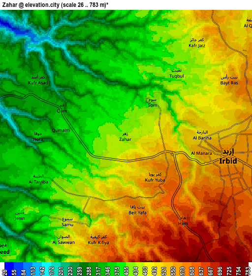 Zoom OUT 2x Zaḩar, Jordan elevation map