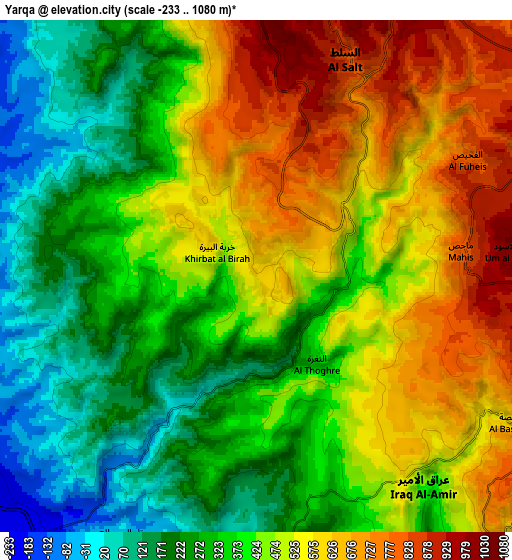 Zoom OUT 2x Yarqā, Jordan elevation map
