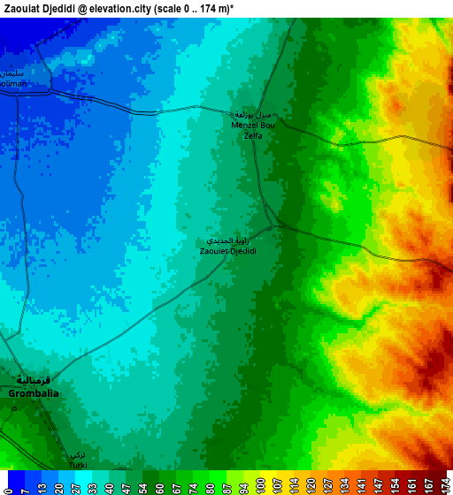 Zoom OUT 2x Zaouiat Djedidi, Tunisia elevation map