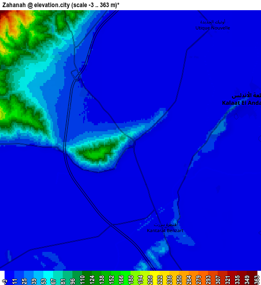 Zoom OUT 2x Zahānah, Tunisia elevation map