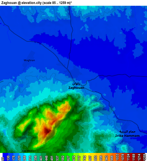 Zoom OUT 2x Zaghouan, Tunisia elevation map