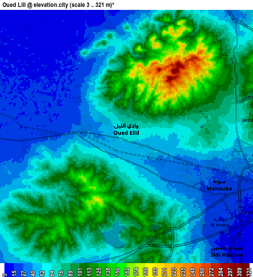 Zoom OUT 2x Oued Lill, Tunisia elevation map