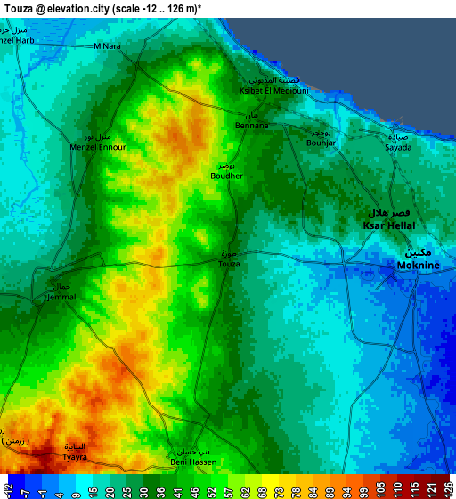 Zoom OUT 2x Touza, Tunisia elevation map