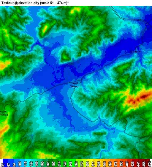 Zoom OUT 2x Testour, Tunisia elevation map