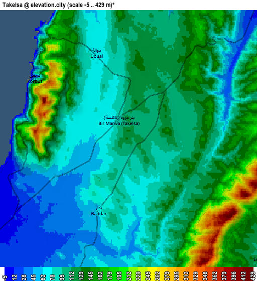 Zoom OUT 2x Takelsa, Tunisia elevation map