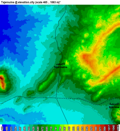 Zoom OUT 2x Tajerouine, Tunisia elevation map