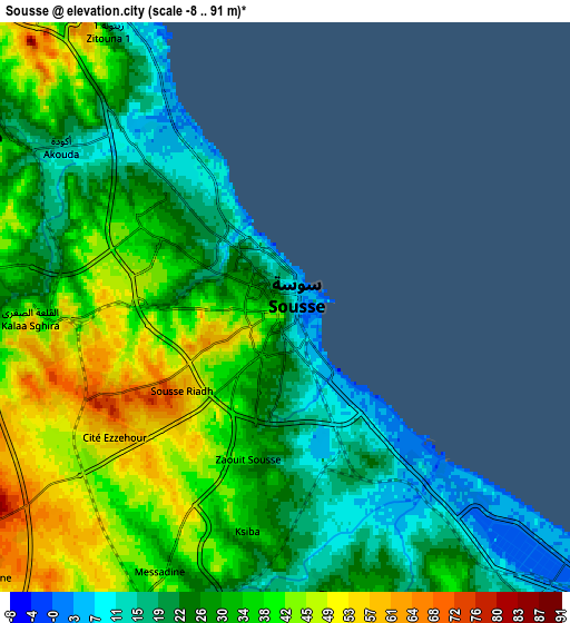 Zoom OUT 2x Sousse, Tunisia elevation map