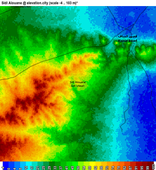 Zoom OUT 2x Sidi Alouane, Tunisia elevation map