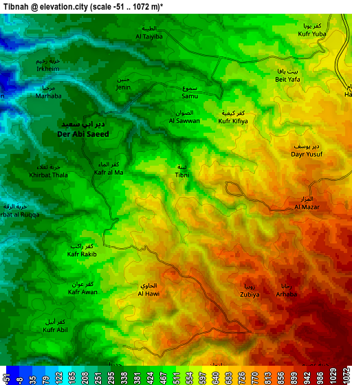 Zoom OUT 2x Tibnah, Jordan elevation map