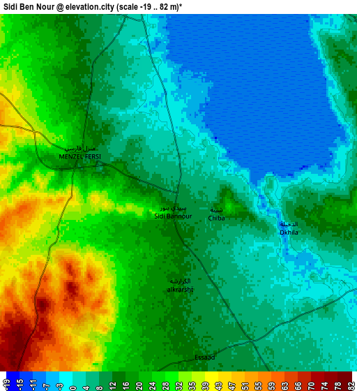 Zoom OUT 2x Sidi Ben Nour, Tunisia elevation map