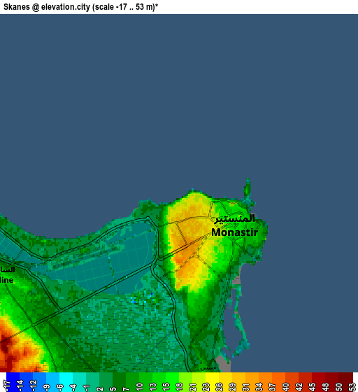 Zoom OUT 2x Skanes, Tunisia elevation map