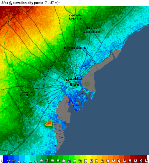 Zoom OUT 2x Sfax, Tunisia elevation map