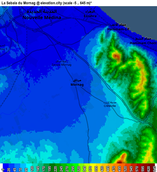 Zoom OUT 2x La Sebala du Mornag, Tunisia elevation map