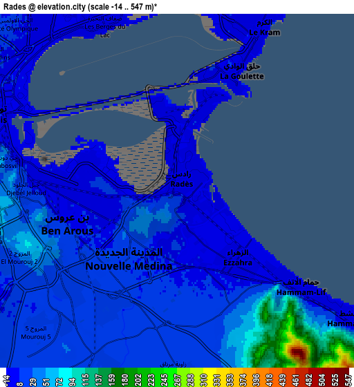 Zoom OUT 2x Radès, Tunisia elevation map