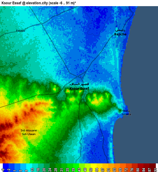 Zoom OUT 2x Ksour Essaf, Tunisia elevation map