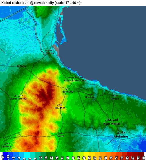 Zoom OUT 2x Ksibet el Mediouni, Tunisia elevation map