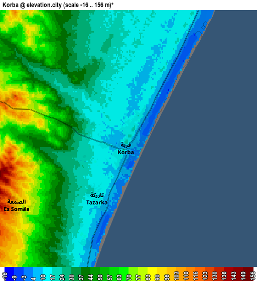 Zoom OUT 2x Korba, Tunisia elevation map