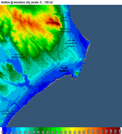 Zoom OUT 2x Kélibia, Tunisia elevation map