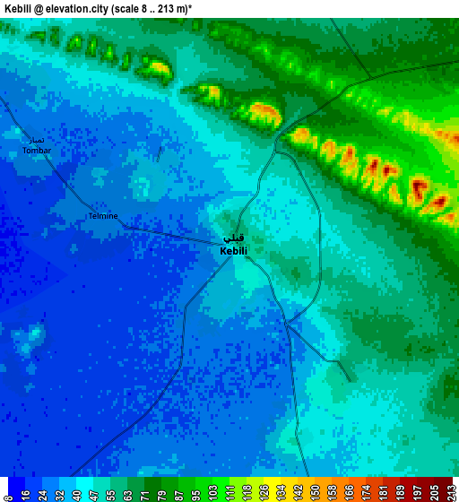 Zoom OUT 2x Kebili, Tunisia elevation map