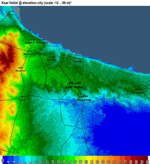 Zoom OUT 2x Ksar Hellal, Tunisia elevation map