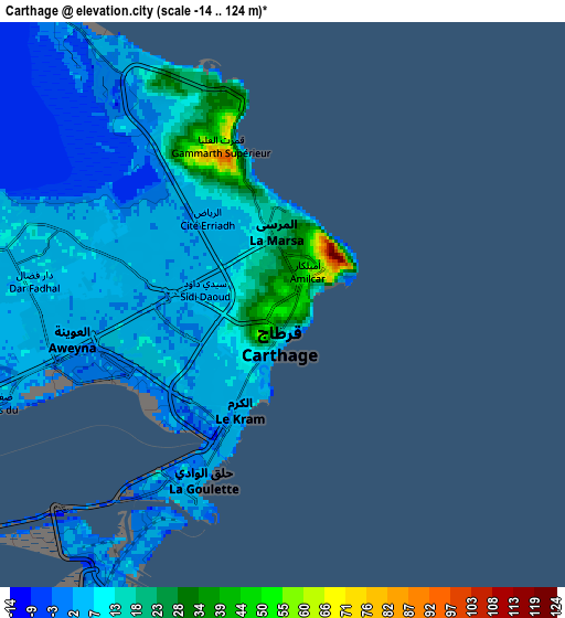 Zoom OUT 2x Carthage, Tunisia elevation map