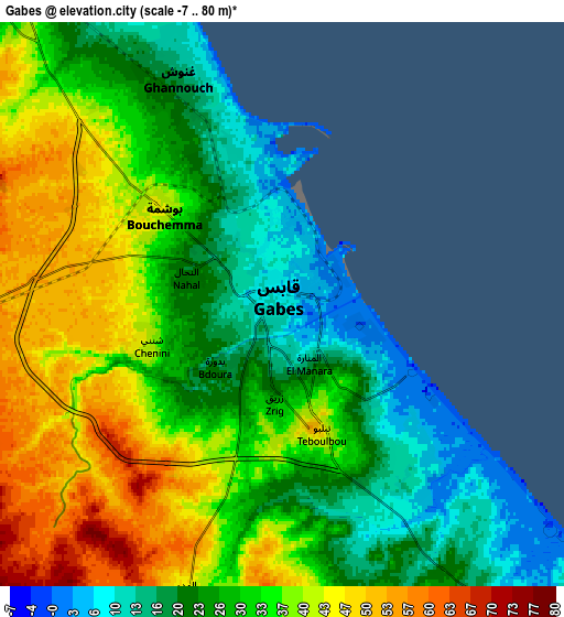 Zoom OUT 2x Gabès, Tunisia elevation map