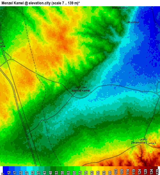 Zoom OUT 2x Menzel Kamel, Tunisia elevation map