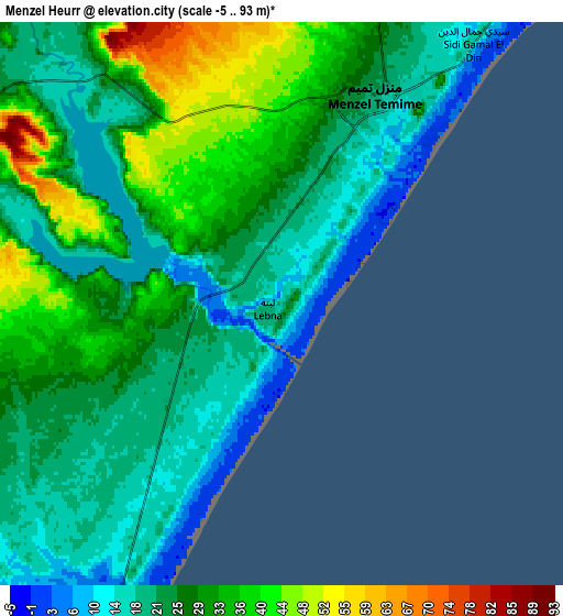 Zoom OUT 2x Menzel Heurr, Tunisia elevation map