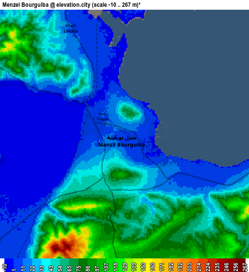 Zoom OUT 2x Menzel Bourguiba, Tunisia elevation map