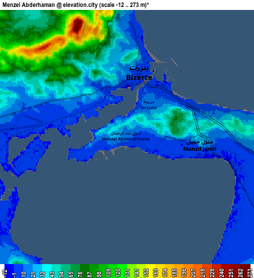 Zoom OUT 2x Menzel Abderhaman, Tunisia elevation map