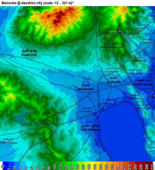 Zoom OUT 2x Manouba, Tunisia elevation map