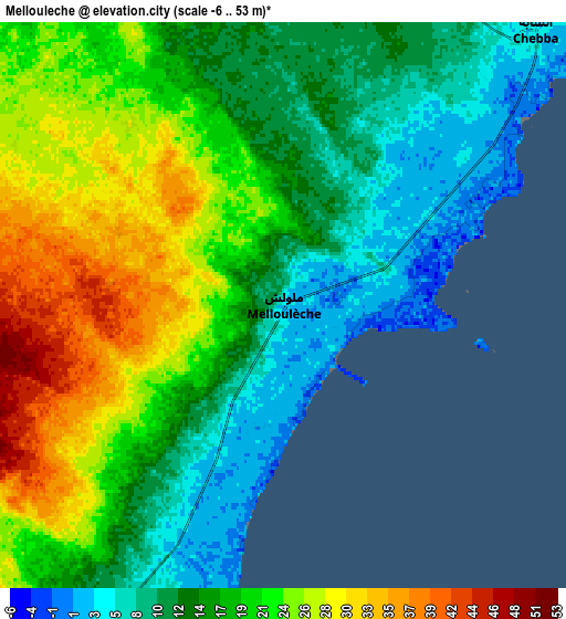 Zoom OUT 2x Melloulèche, Tunisia elevation map