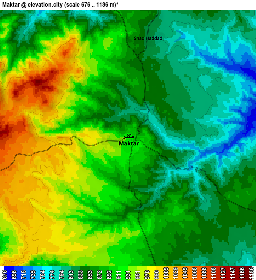 Zoom OUT 2x Maktar, Tunisia elevation map