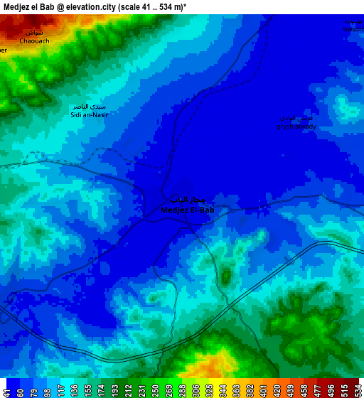 Zoom OUT 2x Medjez el Bab, Tunisia elevation map