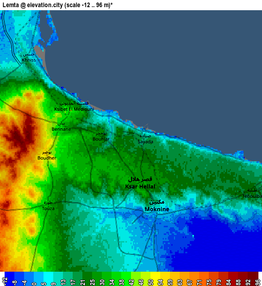 Zoom OUT 2x Lemta, Tunisia elevation map