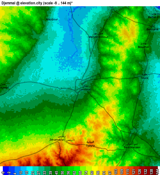 Zoom OUT 2x Djemmal, Tunisia elevation map