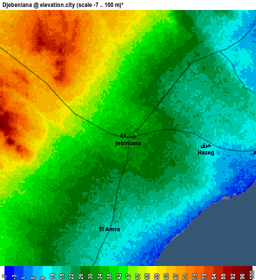 Zoom OUT 2x Djebeniana, Tunisia elevation map