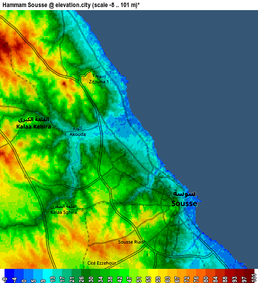 Zoom OUT 2x Hammam Sousse, Tunisia elevation map