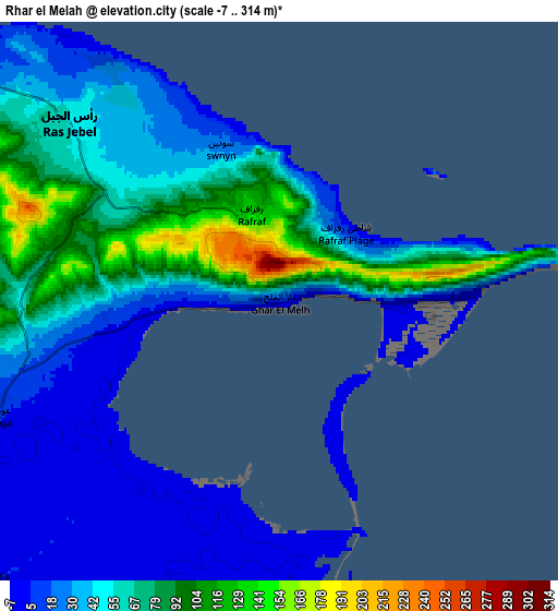 Zoom OUT 2x Rhar el Melah, Tunisia elevation map