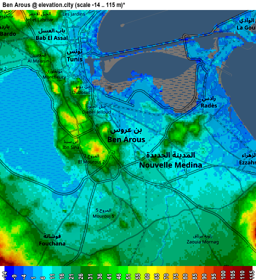 Zoom OUT 2x Ben Arous, Tunisia elevation map