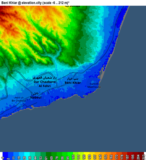 Zoom OUT 2x Beni Khiar, Tunisia elevation map