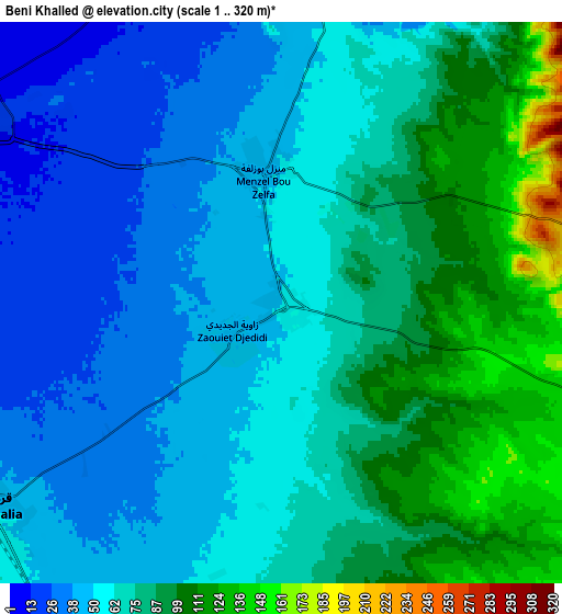 Zoom OUT 2x Beni Khalled, Tunisia elevation map