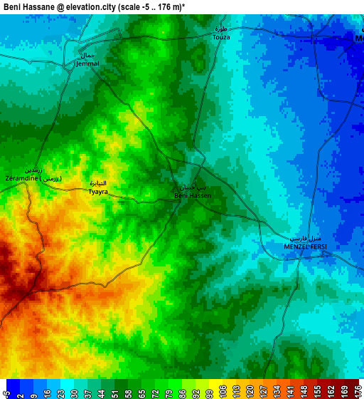 Zoom OUT 2x Beni Hassane, Tunisia elevation map