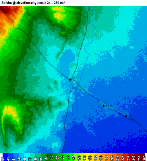 Zoom OUT 2x Sbikha, Tunisia elevation map