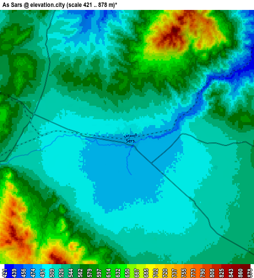 Zoom OUT 2x As Sars, Tunisia elevation map