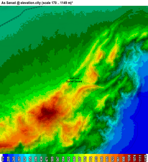 Zoom OUT 2x As Sanad, Tunisia elevation map