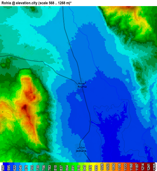 Zoom OUT 2x Rohia, Tunisia elevation map