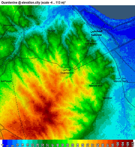 Zoom OUT 2x Ouardenine, Tunisia elevation map