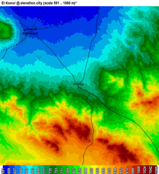 Zoom OUT 2x El Ksour, Tunisia elevation map