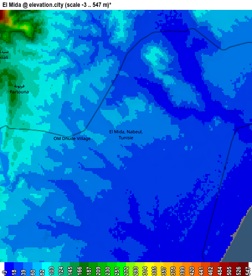 Zoom OUT 2x El Mida, Tunisia elevation map